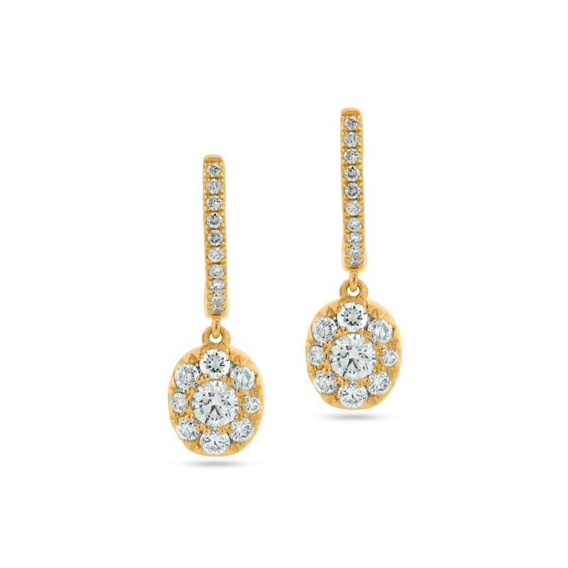 PRIVE' 18K YELLOW GOLD 0.66CT DIAMOND OVAL SHAPED LEVERBACK DANGLE EARRING
