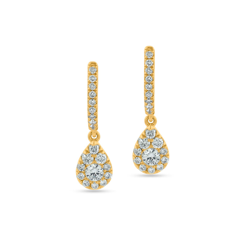 PRIVE' 18K YELLOW GOLD 0.37CT DIAMOND PEAR SHAPED LEVERBACK DANGLE EARRING