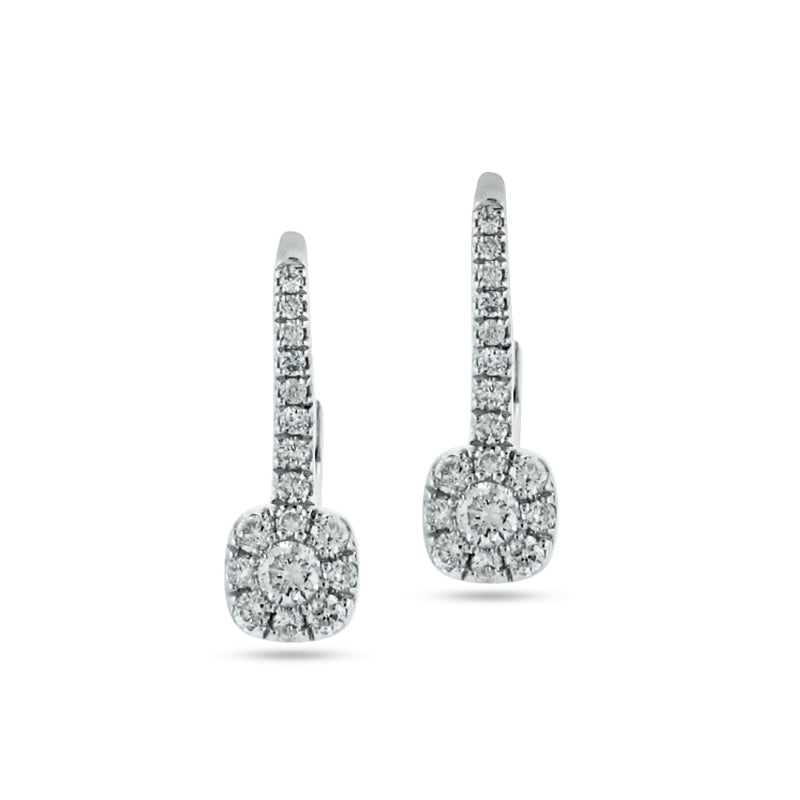 PRIVE' 18K WHITE GOLD 0.31CT DIAMOND PAVE SET LEVERBACK DANGLE EARRINGS