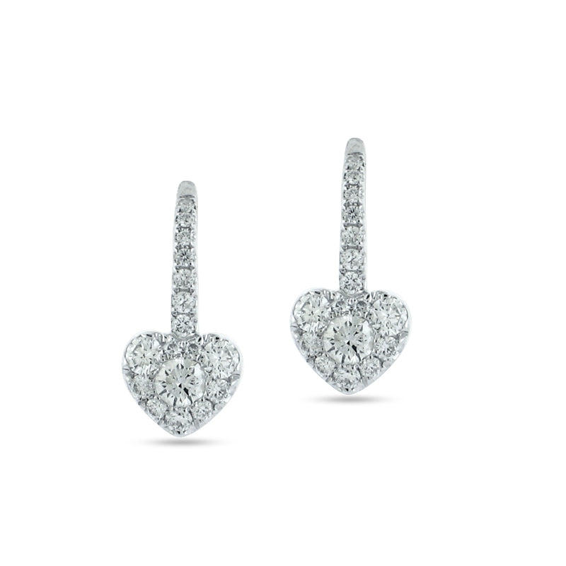 PRIVE' 18K WHITE GOLD 0.58CT DIAMOND HEART DNAGLE EARRINGS