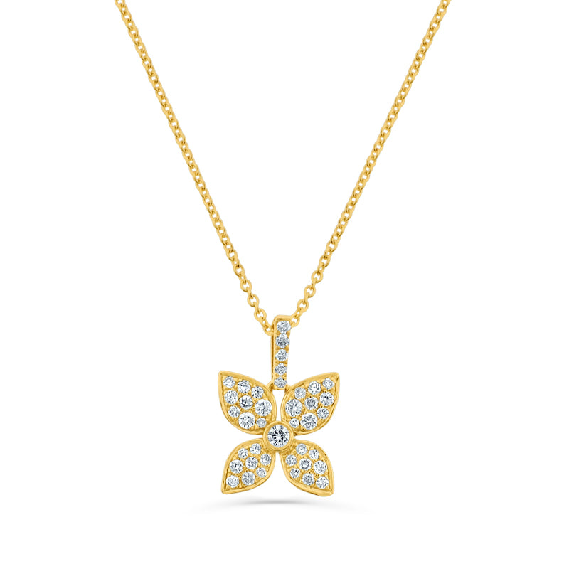 PRIVE' 18K YELLOW GOLD 0.23CT DIAMOND PAVESET FLORAL PENDANT