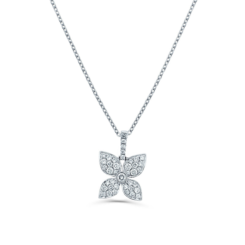 PRIVE' 18K WHITE GOLD 0.22CT DIAMOND FLORAL PENDANT