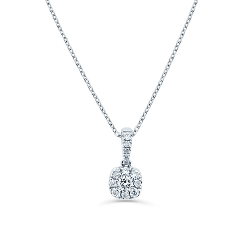 PRIVE' 18K WHITE GOLD 0.14CT PAVESET DIAMOND HALO PENDANT