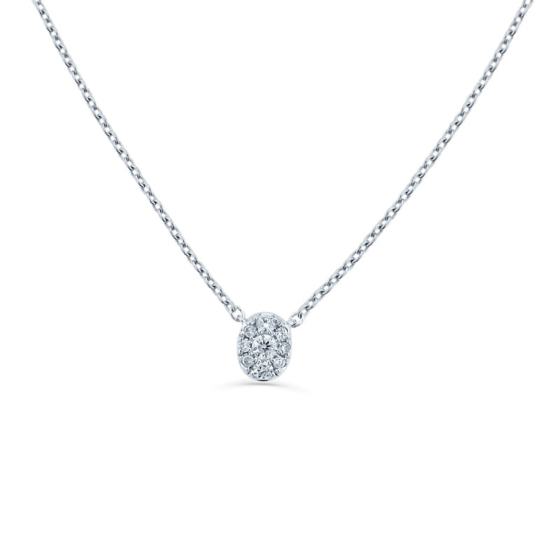PRIVE' 18K WHITE GOLD 0.09CT DIAMOND PAVESET PETITE OVAL PENDANT
