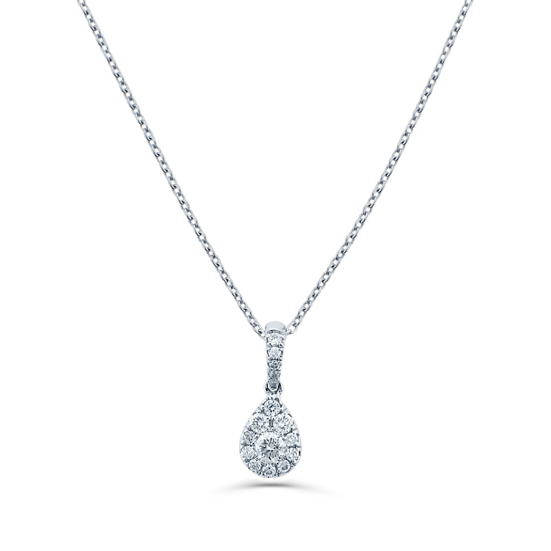 PRIVE' 18K WHITE GOLD 0.17CT DIAMOND PEAR SHAPED PAVE PENDANT