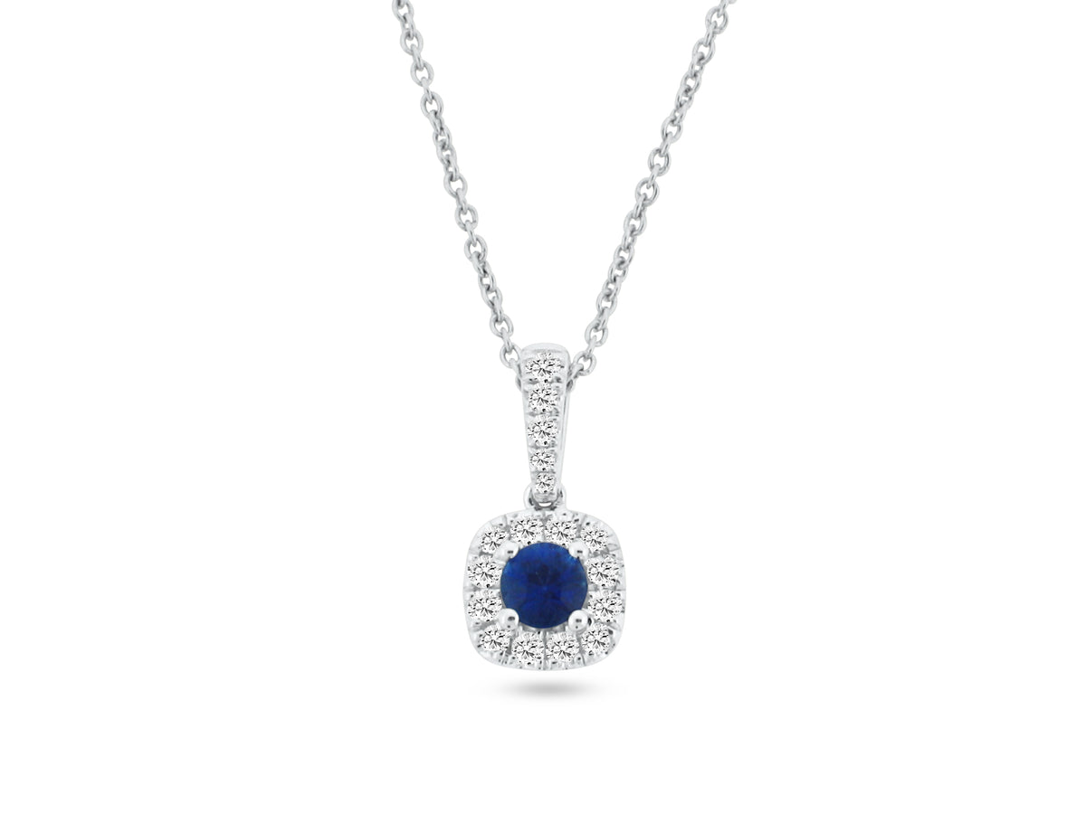 MULLOYS PRIVE 18K WHITE GOLD .14CT VS CLARITY G COLOR .20CT A+ SAPPHIRE PENDANT INCLUDING CHAIN
