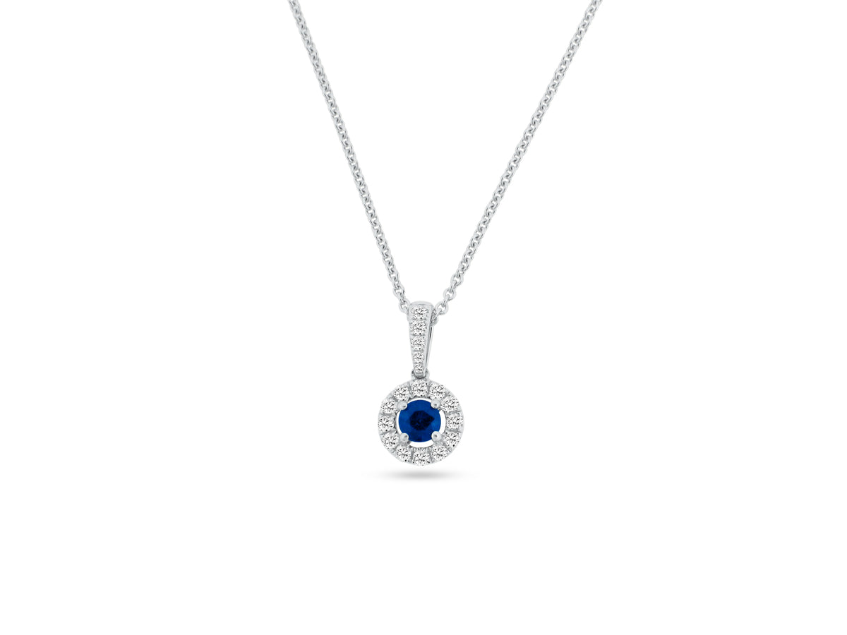 MULLOYS PRIVE18K WHITE GOLD .14CT VS1/2 CLARITY G COLOR DIAMONDS .21CT A+ SAPPHIRE INCLUDING CHAIN