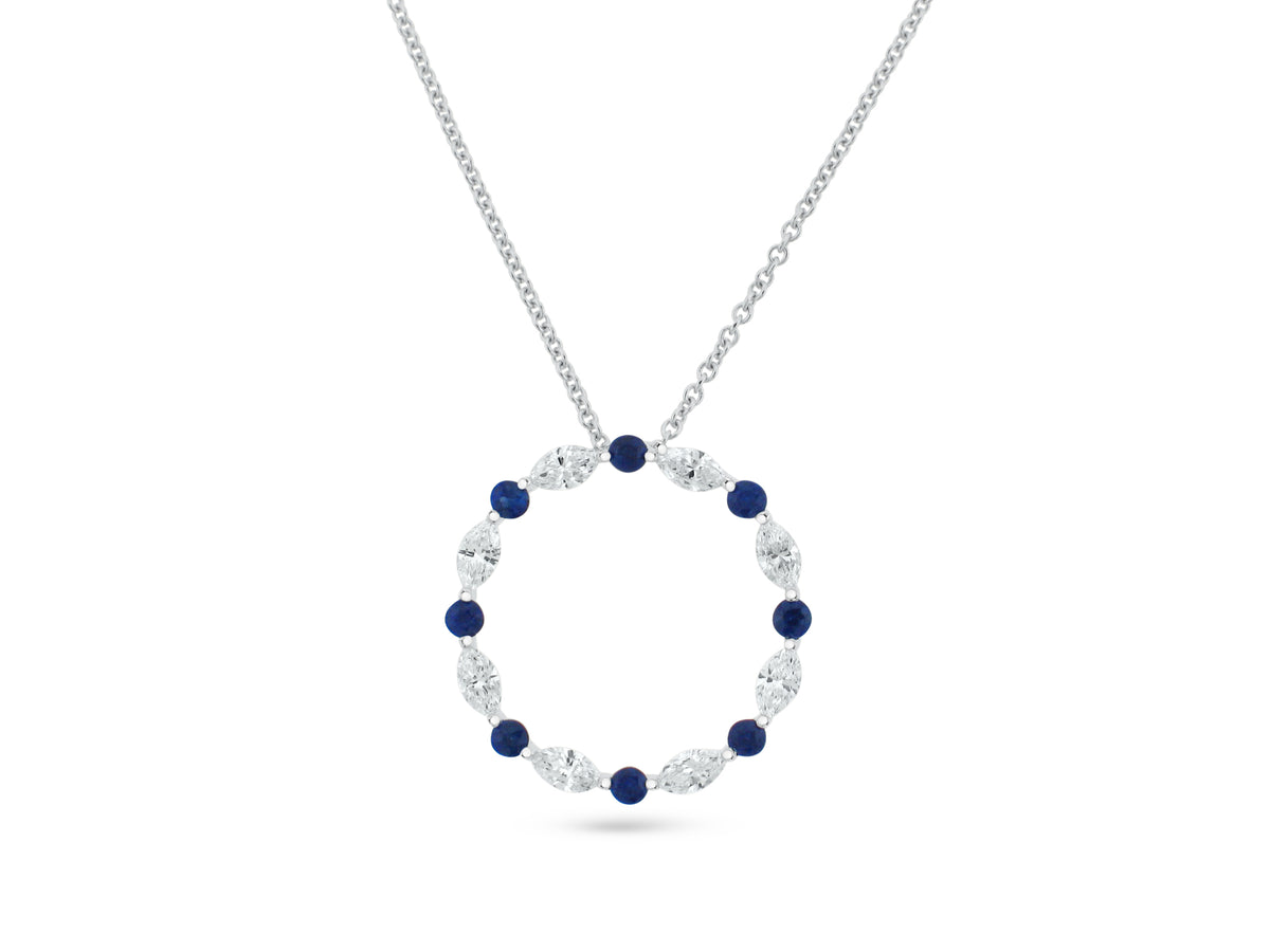 MULLOYS PRIVE18K WHITE GOLD .68CT VS1-2 CLARITY G COLOR.43CT A+ SAPPHIRE INCLUDING CHAIN