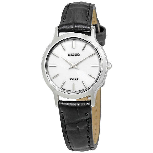 Seiko Women's SUP299 Solar Black Leather Watch