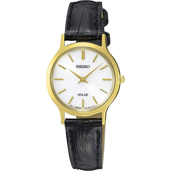 Seiko Women's SUP300 Solar Black Leather Watch