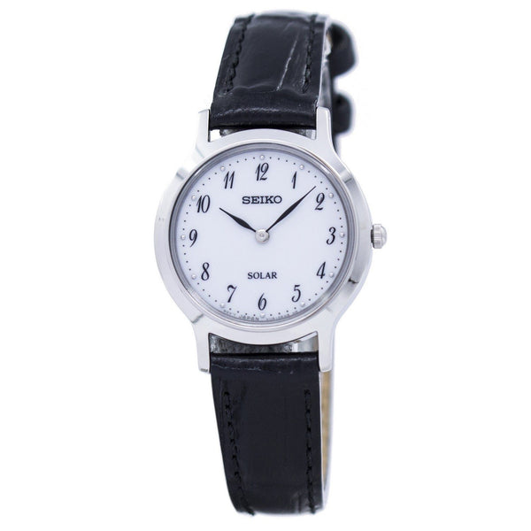 Seiko Women's SUP369 Solar Black Leather Watch