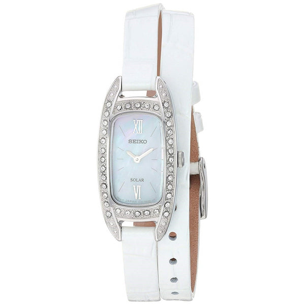 Seiko Women's SUP391 Solar White Leather Watch