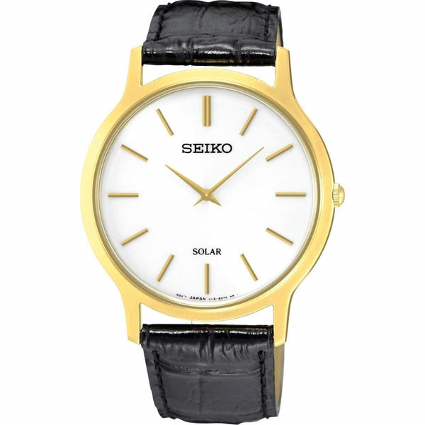 Seiko Men's SUP872 Solar Black Leather Watch