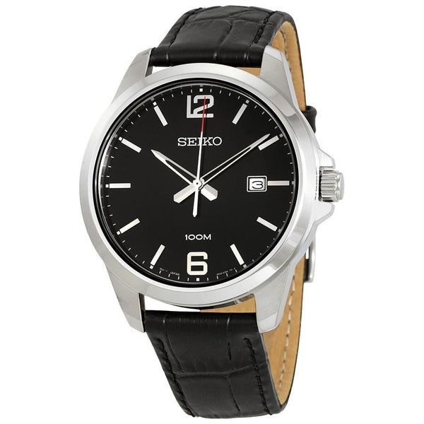 Seiko Men's SUR251 Black Leather Watch