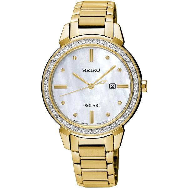 Seiko Women's SUT330 Solar Crystal Gold-Tone Stainless Steel Watch