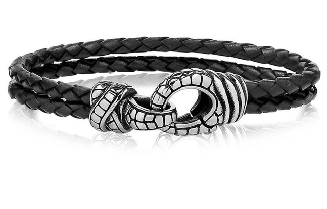 Double-Row Leather Steel Bracelet