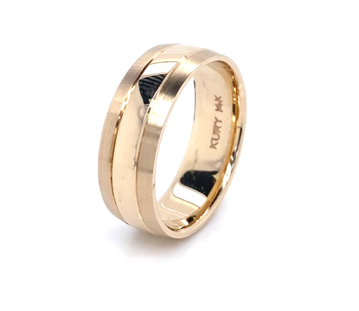 14K Striped Gold Men Wedding Band