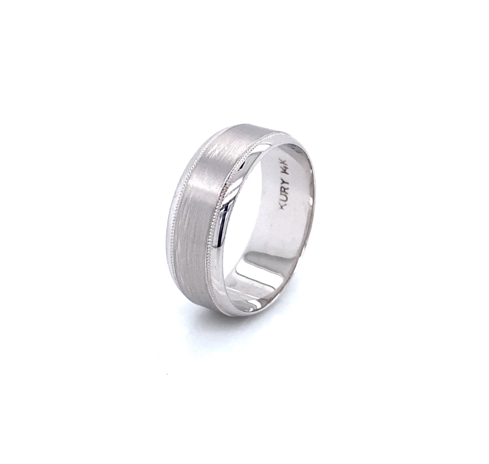 14K Wide Matte White Gold Men Wedding Band