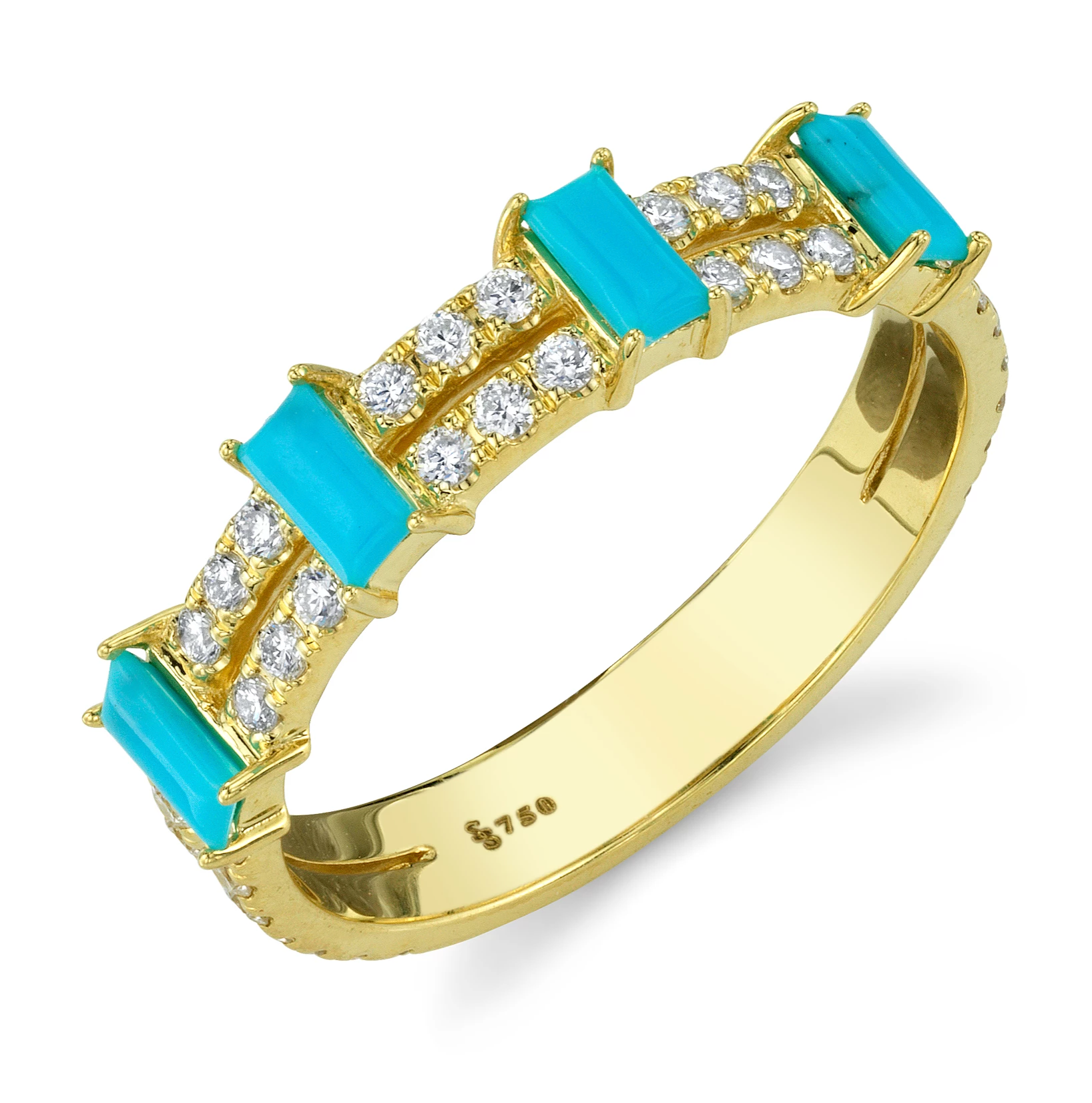 Sloane Street 18k Yellow Gold Turquoise & Diamond Ring- SS-R107-TQ-WDCB-Y