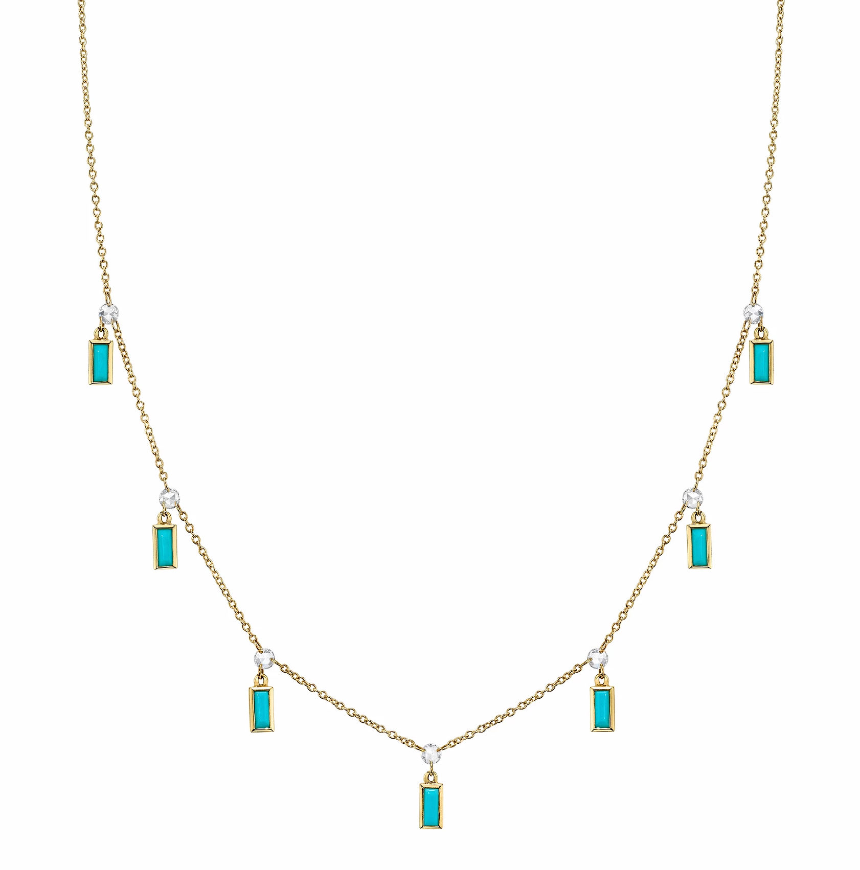 Sloane Street 18k Yellow Gold Turquoise & Rose Cut Diamond Necklace- SS-CH004F-TQ-WD-Y