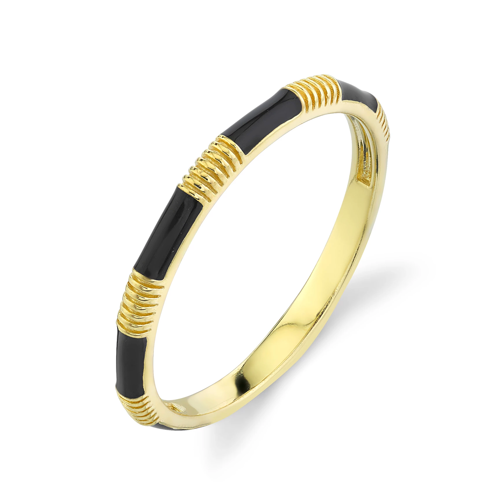 Sloane Street 18k Yellow Gold Black Enamel Stackable Ring- SS-R014G-BKE-Y