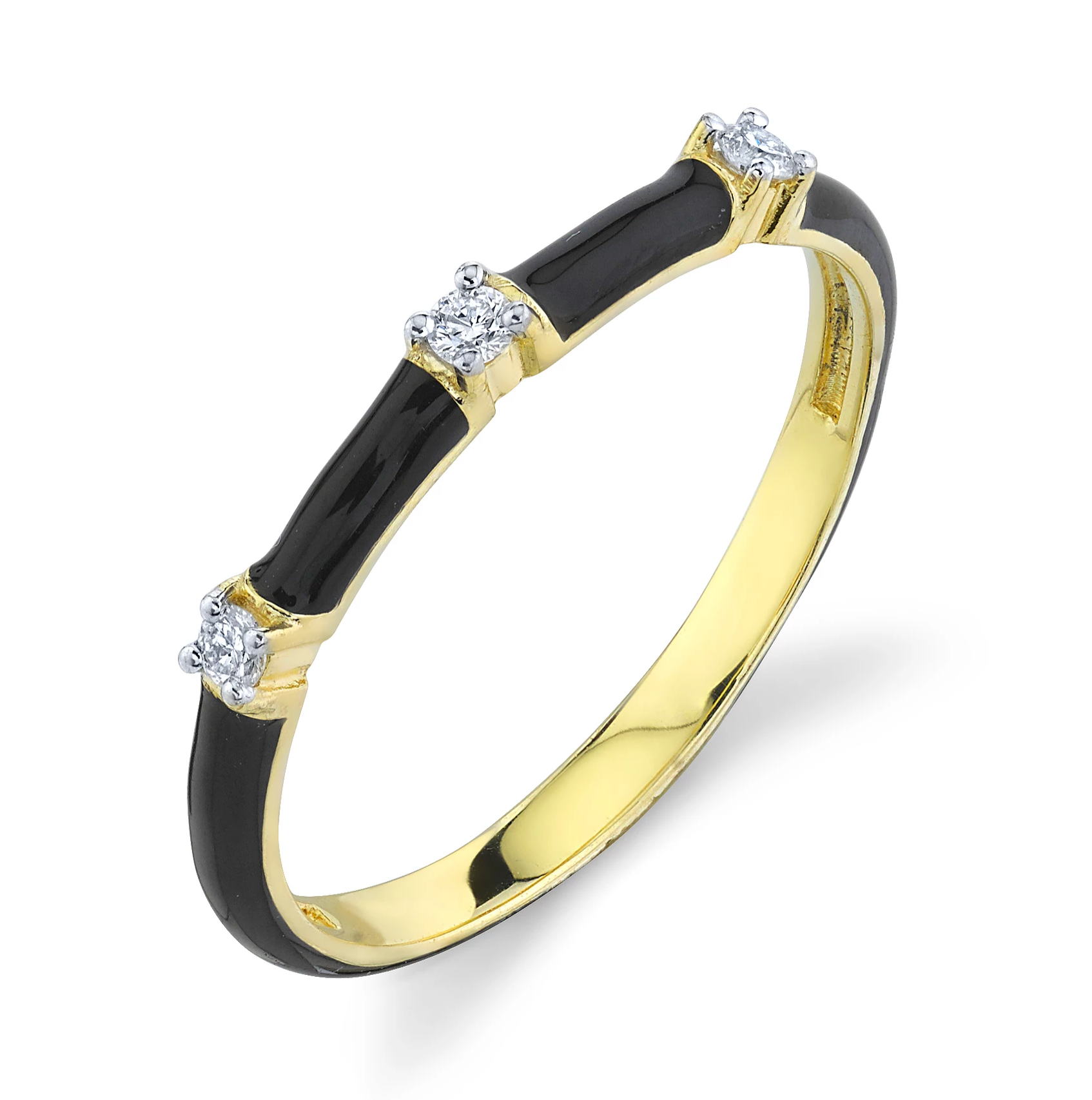 Sloane Street 18k Yellow Gold Black Enamel & Diamond Stackable Ring- SS-R014G-BKE-WDCB-Y