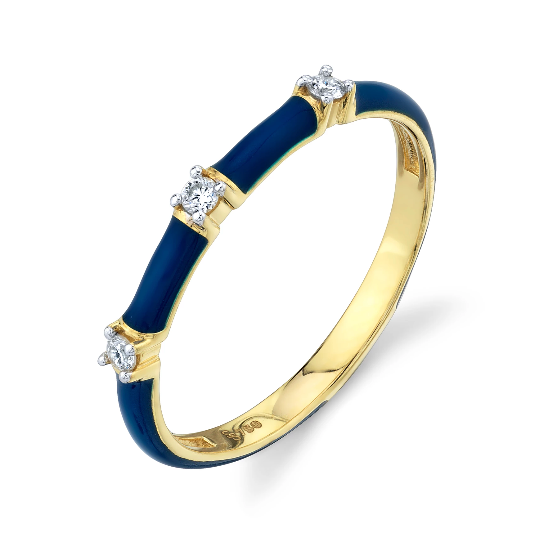 Sloane Street 18k Yellow Gold Blue Enamel & Diamond Stackable Ring- SS-R014G-BLE-WDCB-Y
