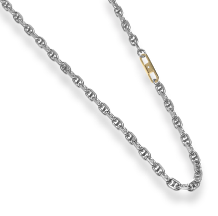 RHODIUM SILVER NECKLACE WITH YELLOW-GOLD PLATED ELEMENT