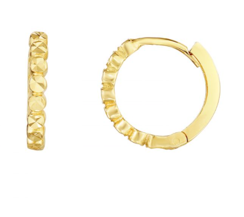 14K Gold Round Diamond Cut Huggie Earring