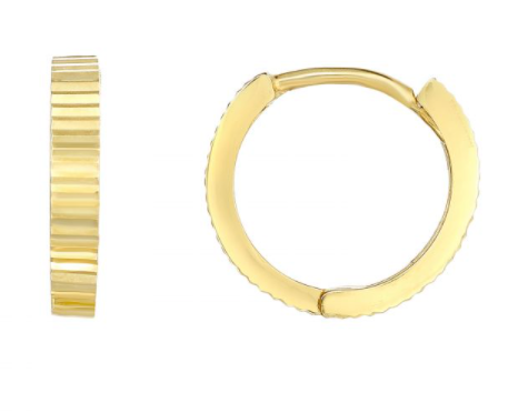14K Gold Linear Diamond Cut Huggie Earring
