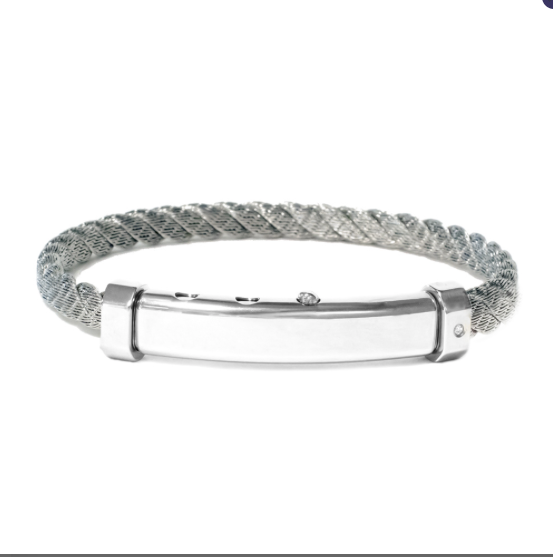 NATURAL STAINLESS STEEL ROPE BANGLE WITH A DIAMOND