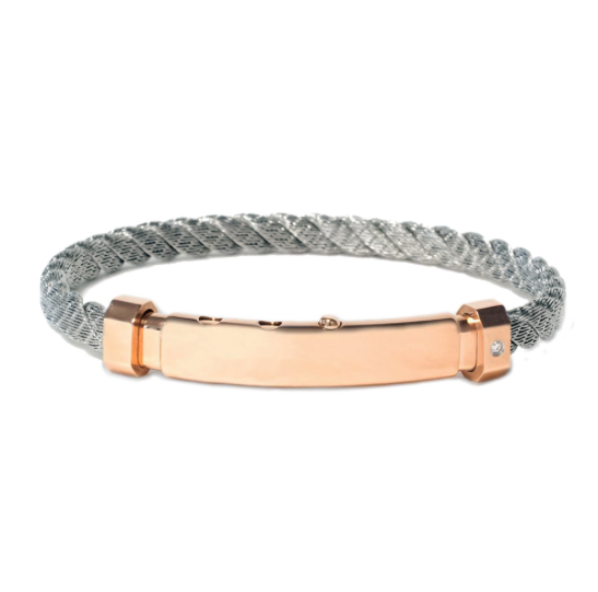 NATURAL STAINLESS STEEL ROSE GOLD ROPE BANGLE WITH A DIAMOND