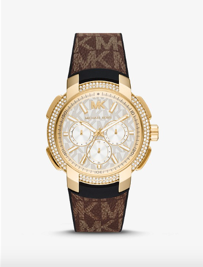 Michael Kors- Oversized Pavé Gold-Tone and Logo Sport Watch