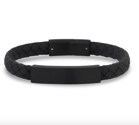 8mm Flat Black Leather Black I.D. Bracelet