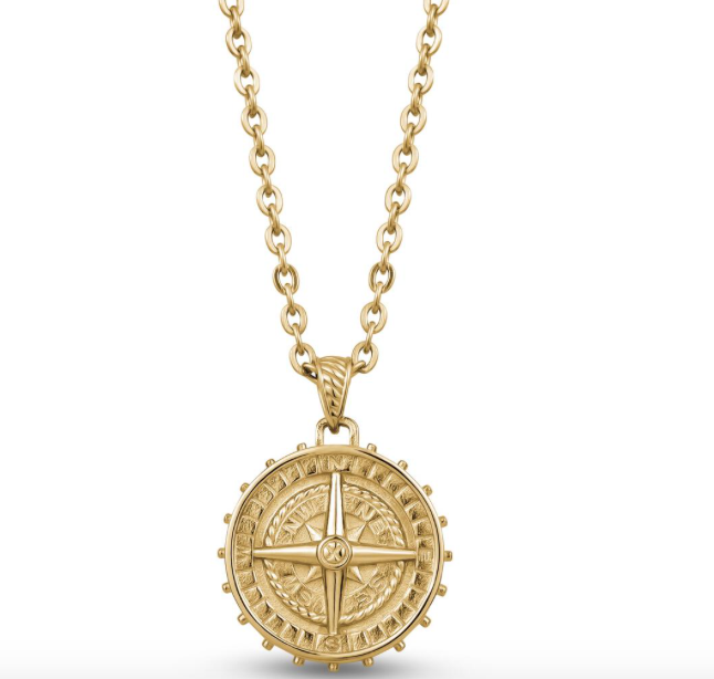 Gold Steel Compass Pendant