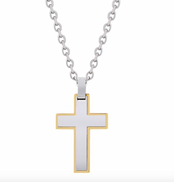 Gold Steel Cross Pendant W/ 24" 2" Chain