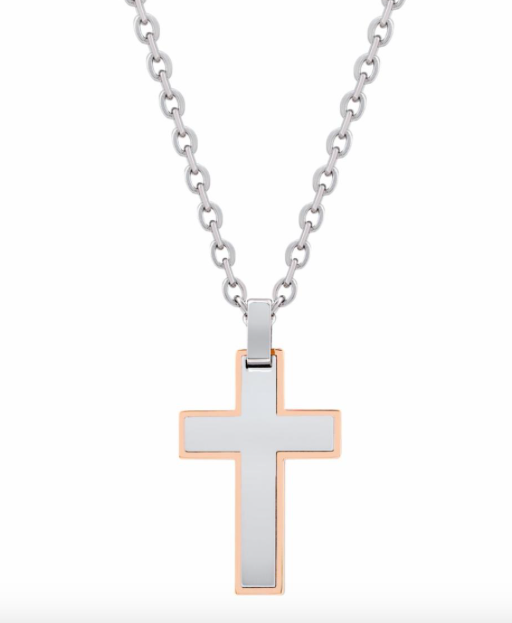 Rose Gold Steel Cross Pendant W/ 24" 2" Chain