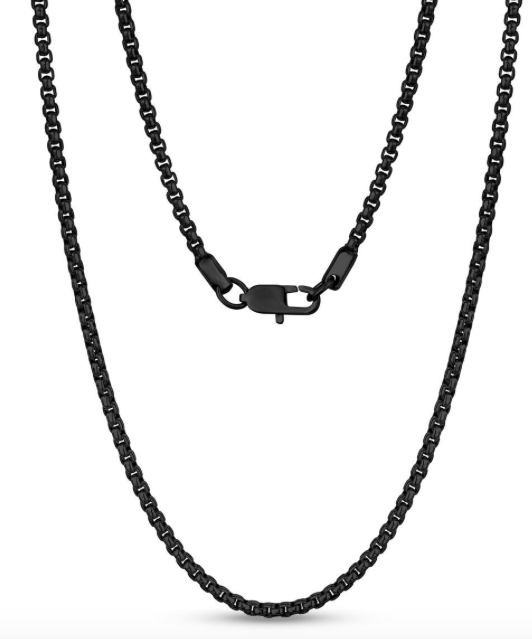 3mm Round Box Black Chain Necklace