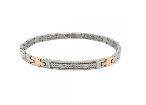 Silver Three Clear Stone Rose Gold Accent