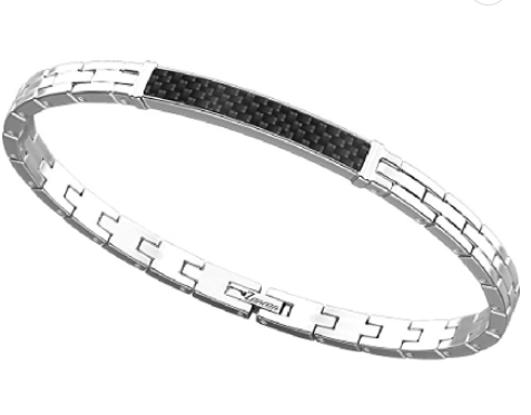 Stainless Steel Black Carbon Rectangle Accent Bracelet