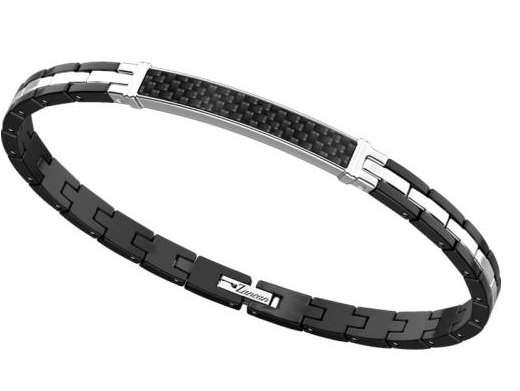 Rectangle Two Tone Black Carbon Silver Bracelet