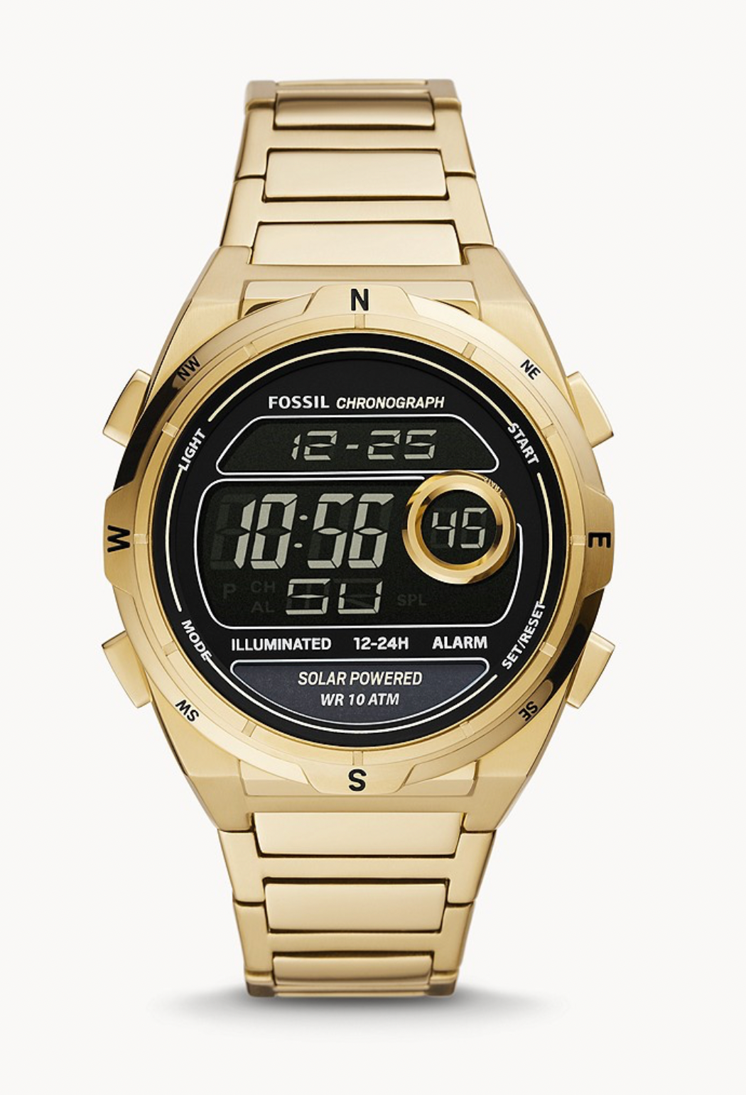Everett Solar-Powered Digital Gold-Tone Stainless Steel Watch