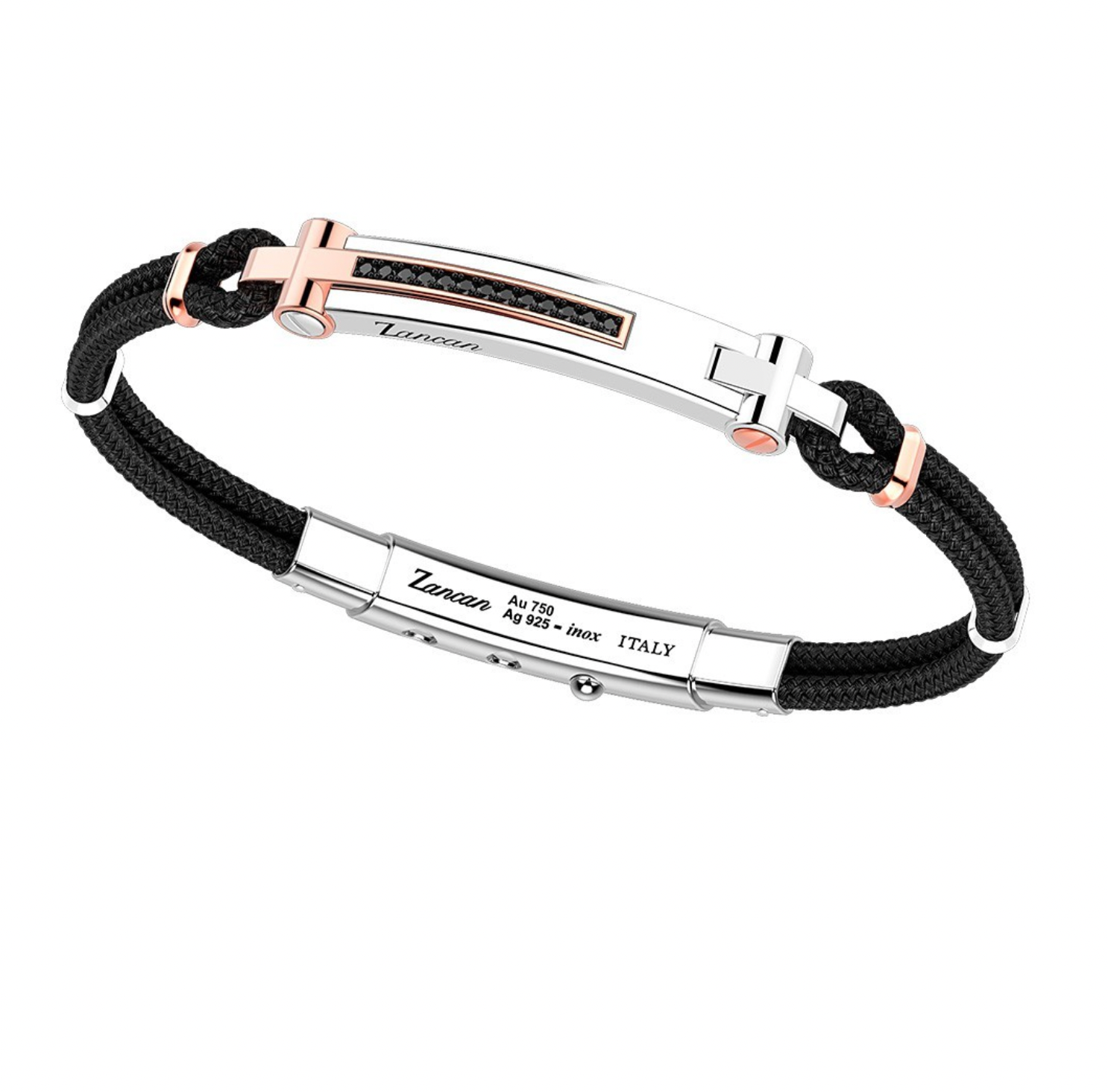 Zancan silver bracelet with 18K gold inserts, stones and kevlar.