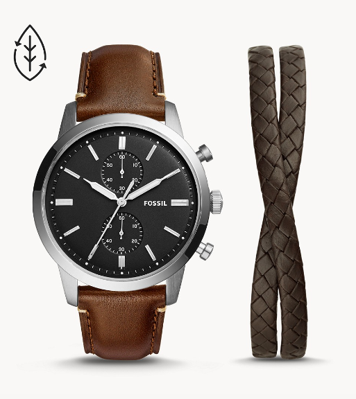 Townsman Chronograph Brown Eco Leather Watch and Bracelet Set