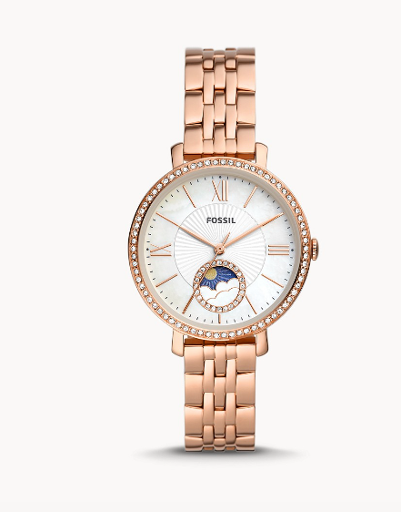 Jacqueline Sun Moon Multifunction Rose Gold-Tone Stainless Steel Watch