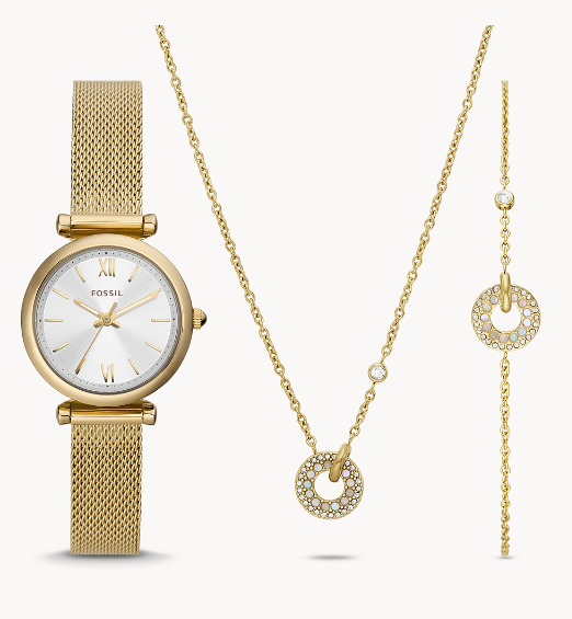 Carlie Three-Hand Gold-Tone Stainless Steel Mesh Watch and Jewelry Set