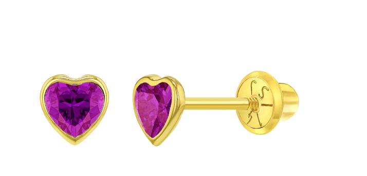 Bezel CZ Heart Baby Girl Earrings