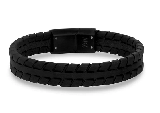 Black Tire Track Leather Bracelet