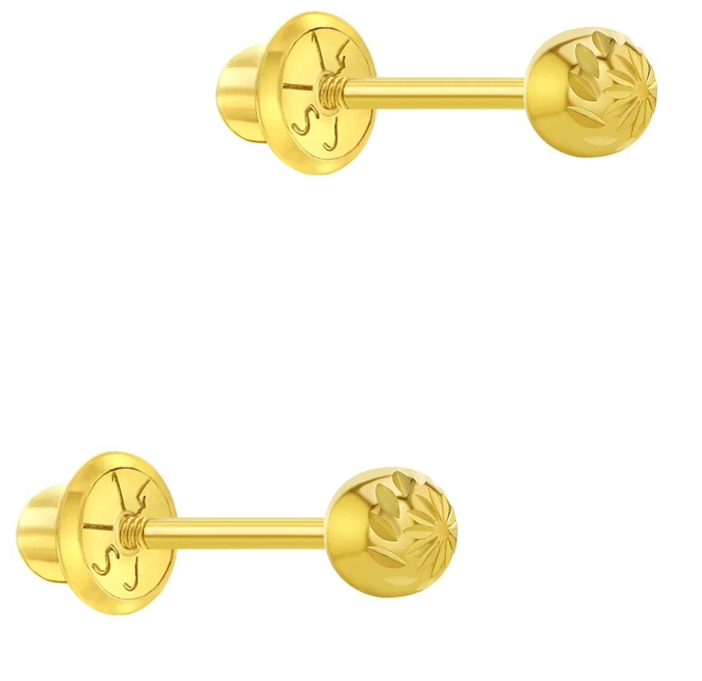 14k Diamond Cut Ball Toddler Earrings
