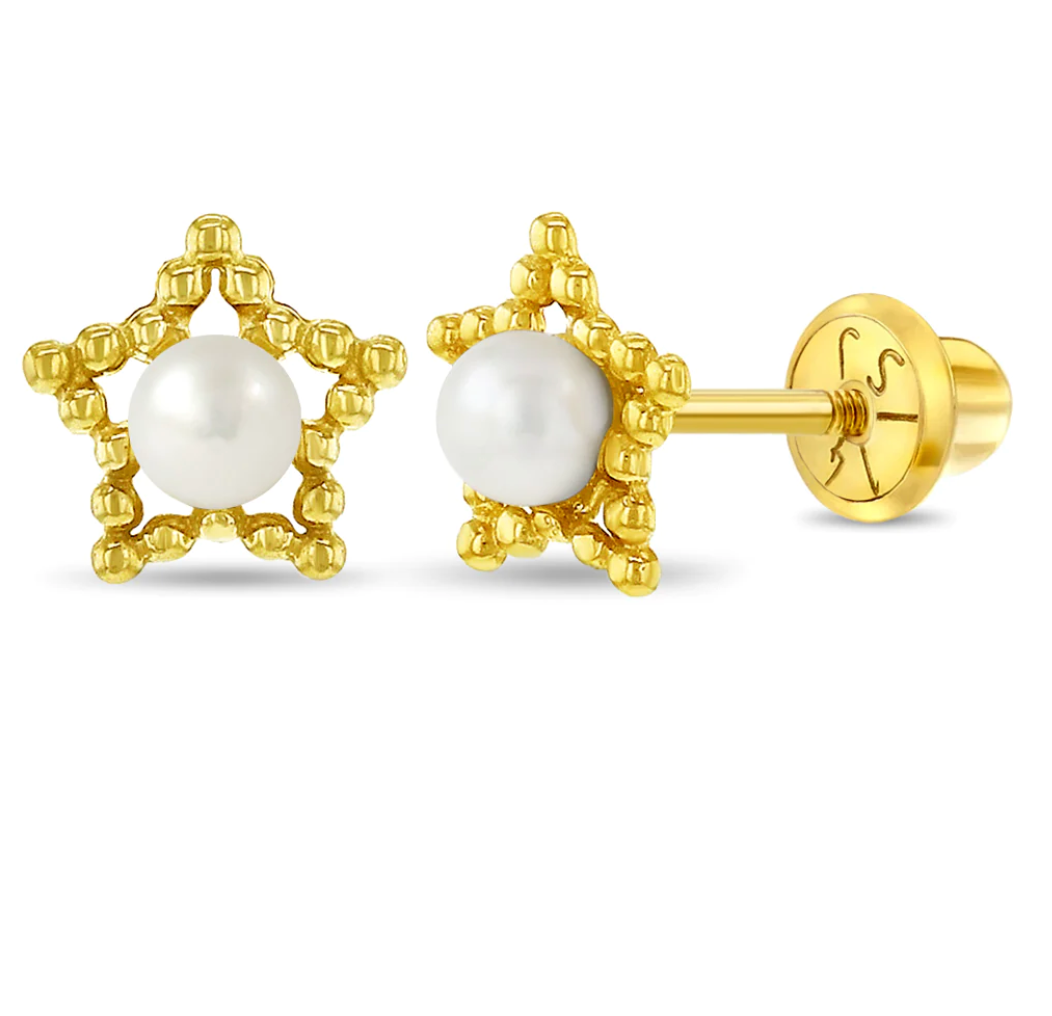 14k Star & Pearl Girl Earrings